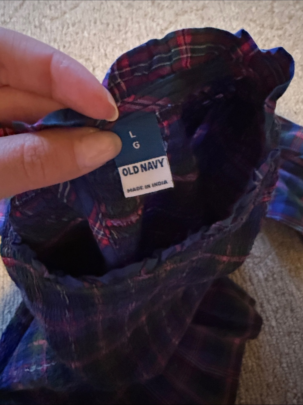 Old Navy Plaid Smocked Peplum Blouse - Blue, Green, Purple - Picture 2 of 3